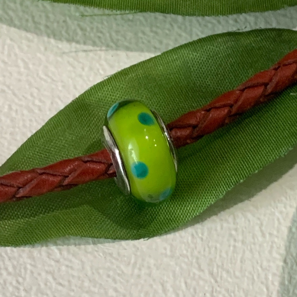 Murano Glass green/blue polka dot Pandora charm